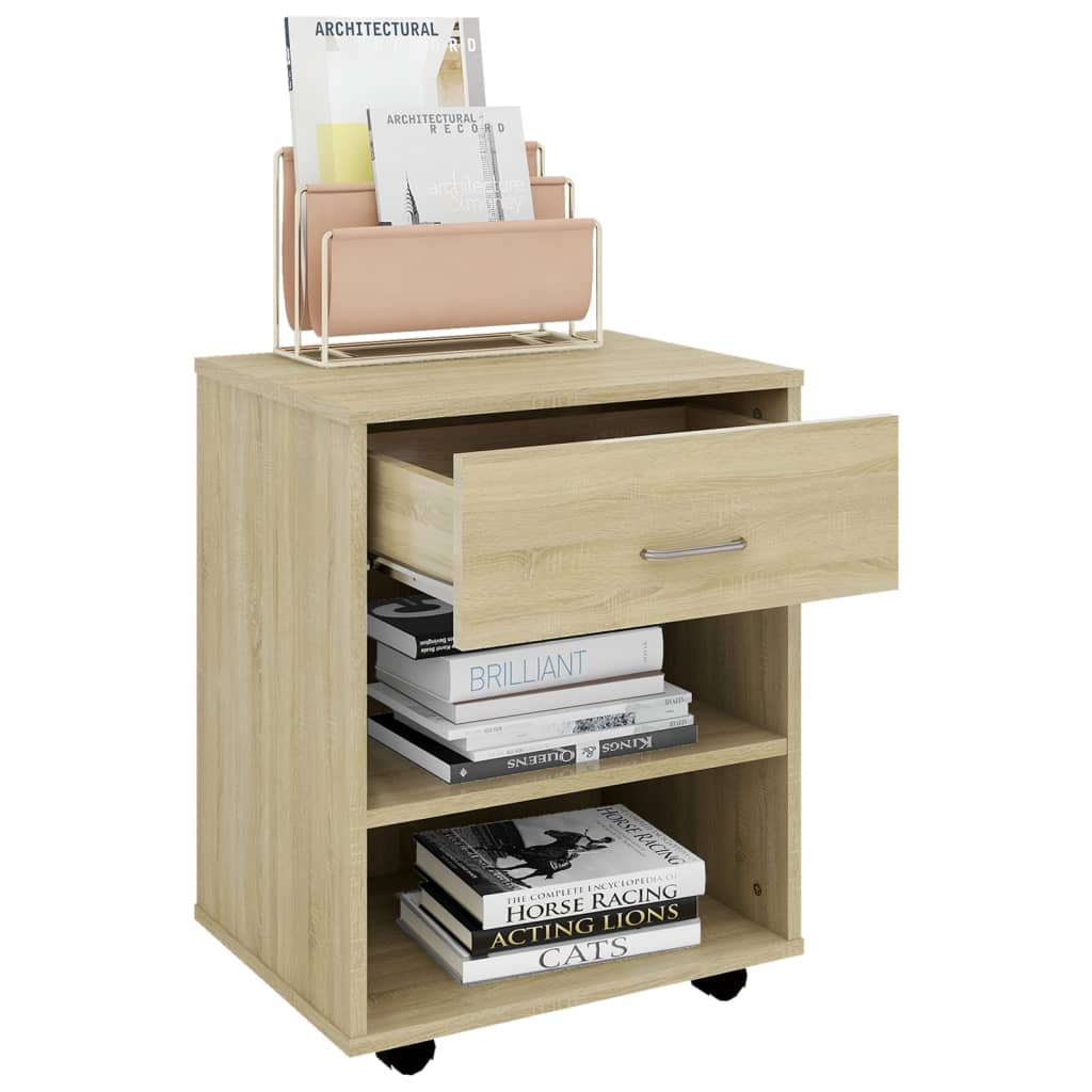 Storage Cabinet | Sonoma Oak | Engineered Wood | Medium | Lockable Wheels