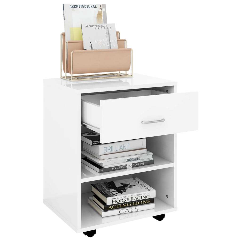 Storage Cabinet | High Gloss White | Engineered Wood | Compact