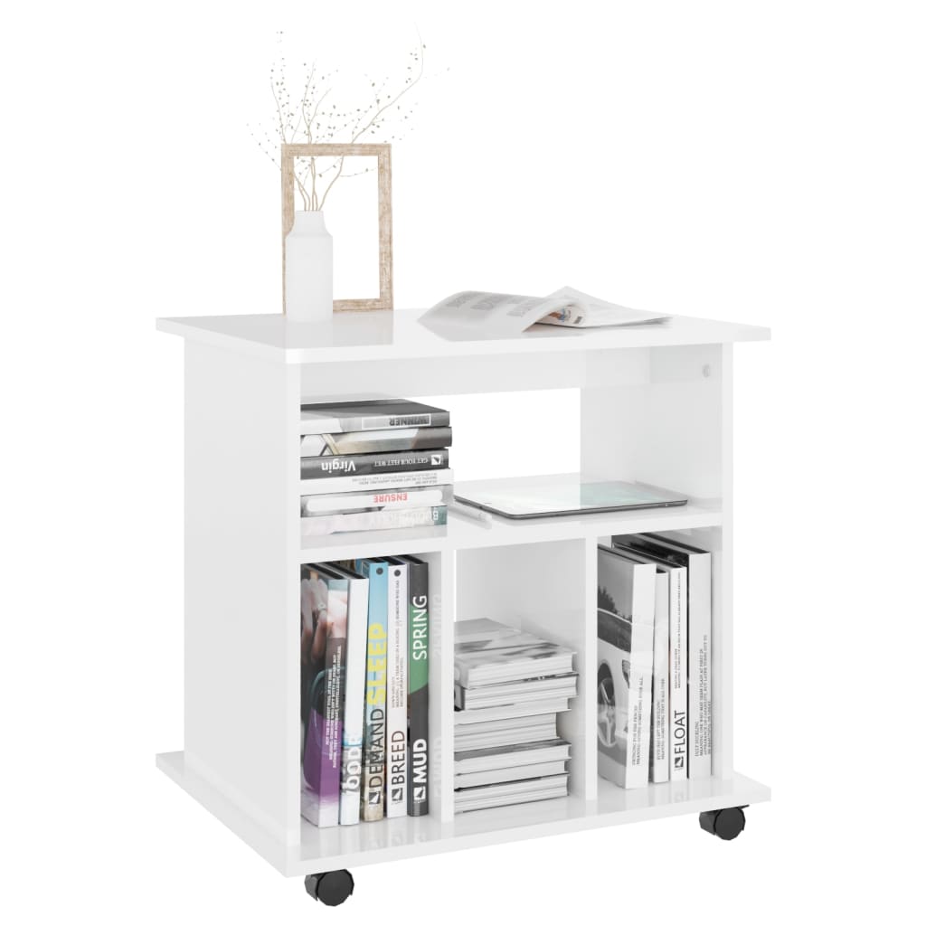 Rolling Cabinet High Gloss White 60x45x60 cm Engineered Wood