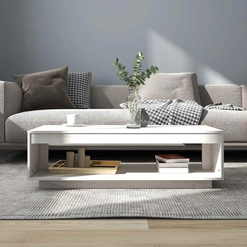 808509 vidaXL Coffee Table White 110x50x33,5 cm Solid Wood Pine