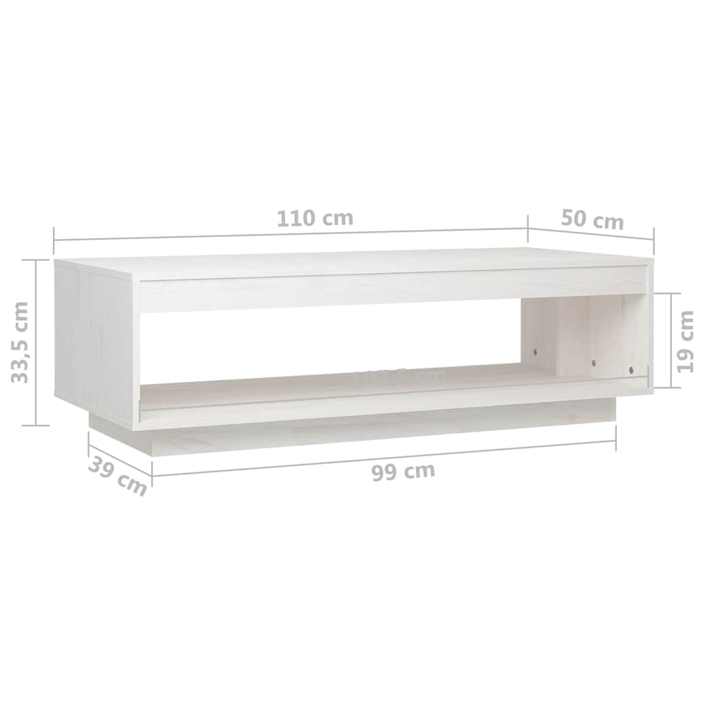 808509 vidaXL Coffee Table White 110x50x33,5 cm Solid Wood Pine