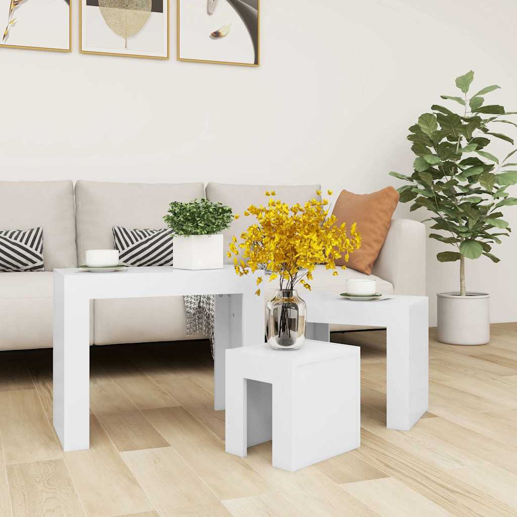 808540 vidaXL Nesting Coffee Tables 3 pcs White Engineered Wood