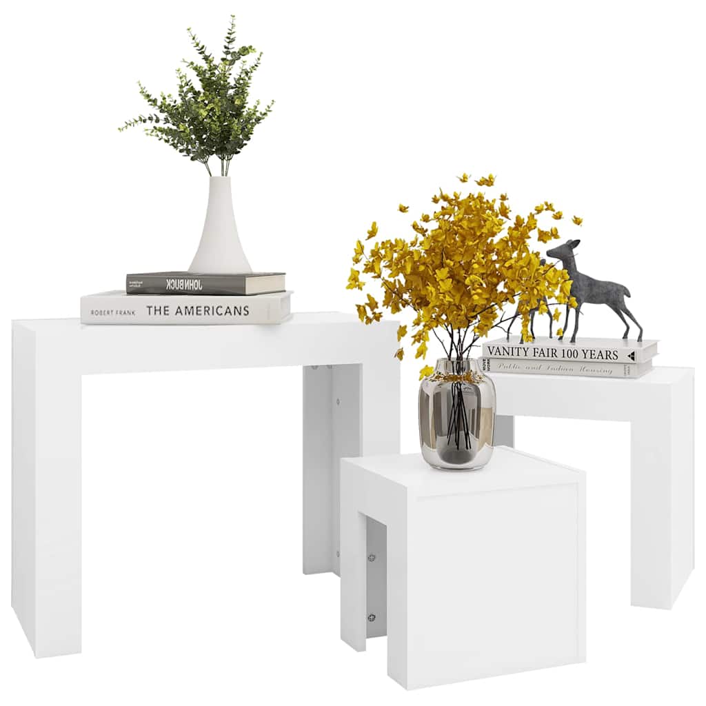 808540 vidaXL Nesting Coffee Tables 3 pcs White Engineered Wood