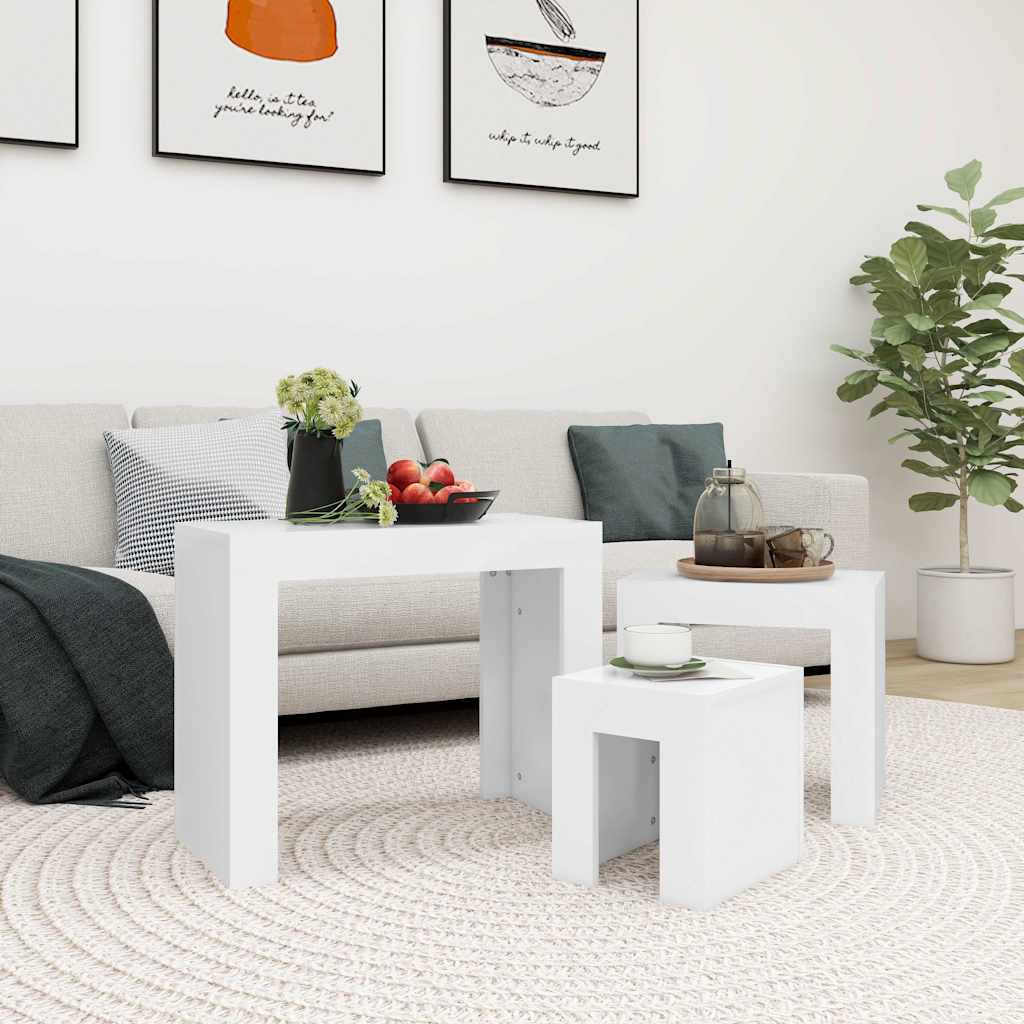 808540 vidaXL Nesting Coffee Tables 3 pcs White Engineered Wood