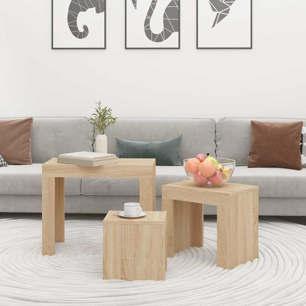 808543 vidaXL Nesting Coffee Tables 3 pcs Sonoma Oak Engineered Wood