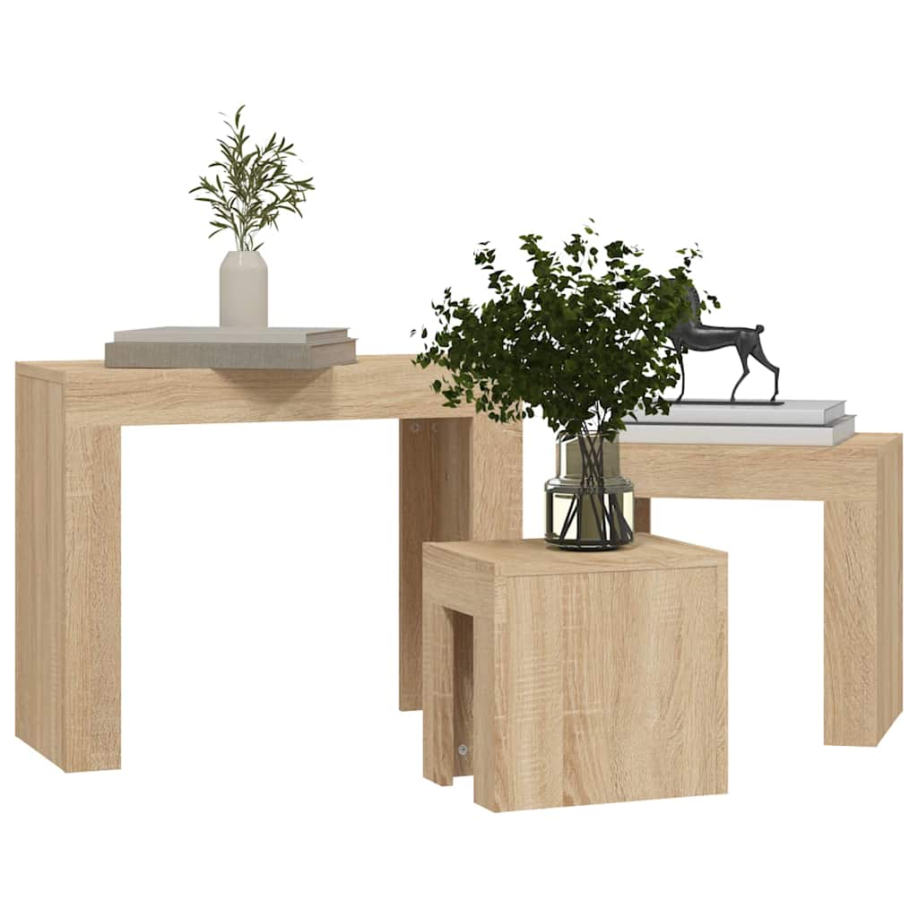 808543 vidaXL Nesting Coffee Tables 3 pcs Sonoma Oak Engineered Wood
