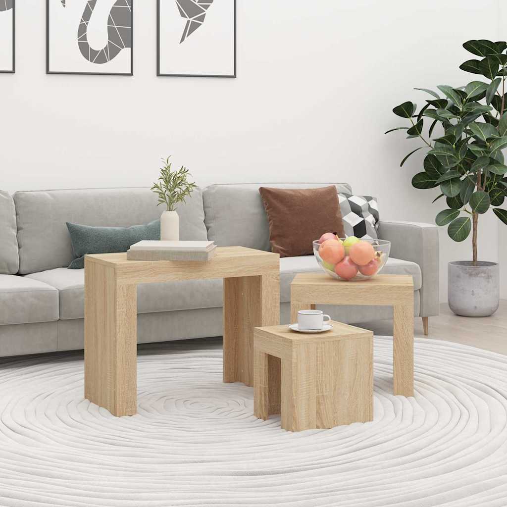 808543 vidaXL Nesting Coffee Tables 3 pcs Sonoma Oak Engineered Wood