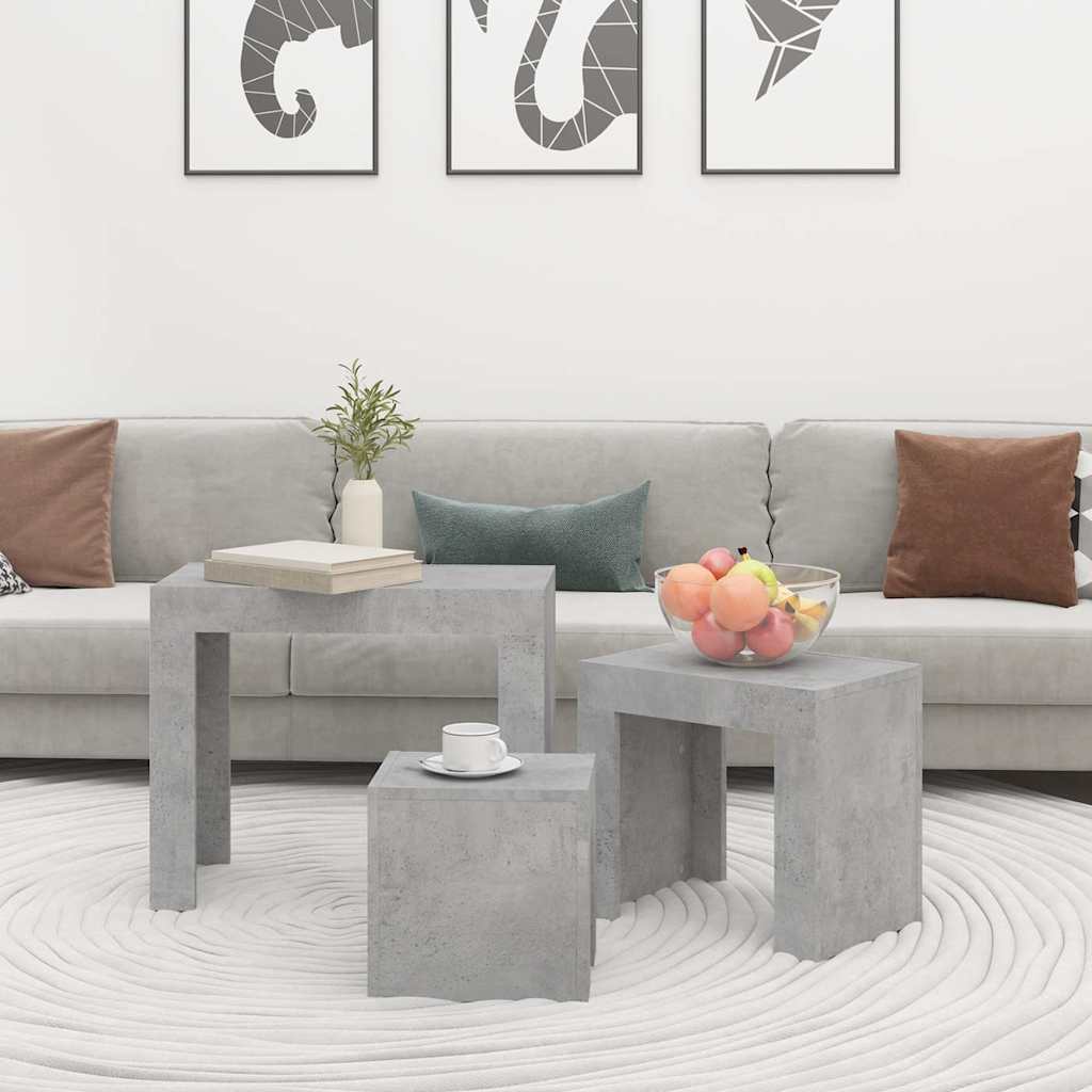 808544 vidaXL Nesting Coffee Tables 3 pcs Concrete Grey Engineered Wood