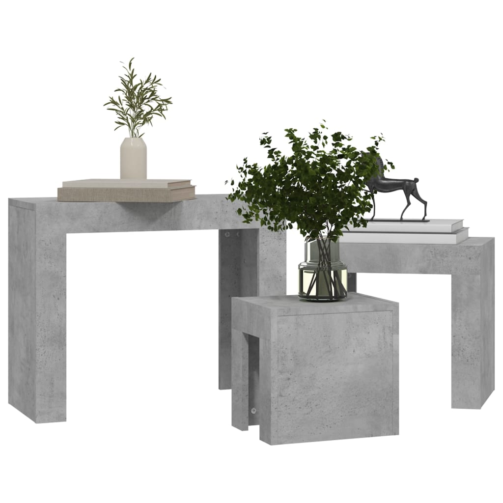 vidaXL Nesting Coffee Tables 3 pcs Concrete Grey Engineered Wood