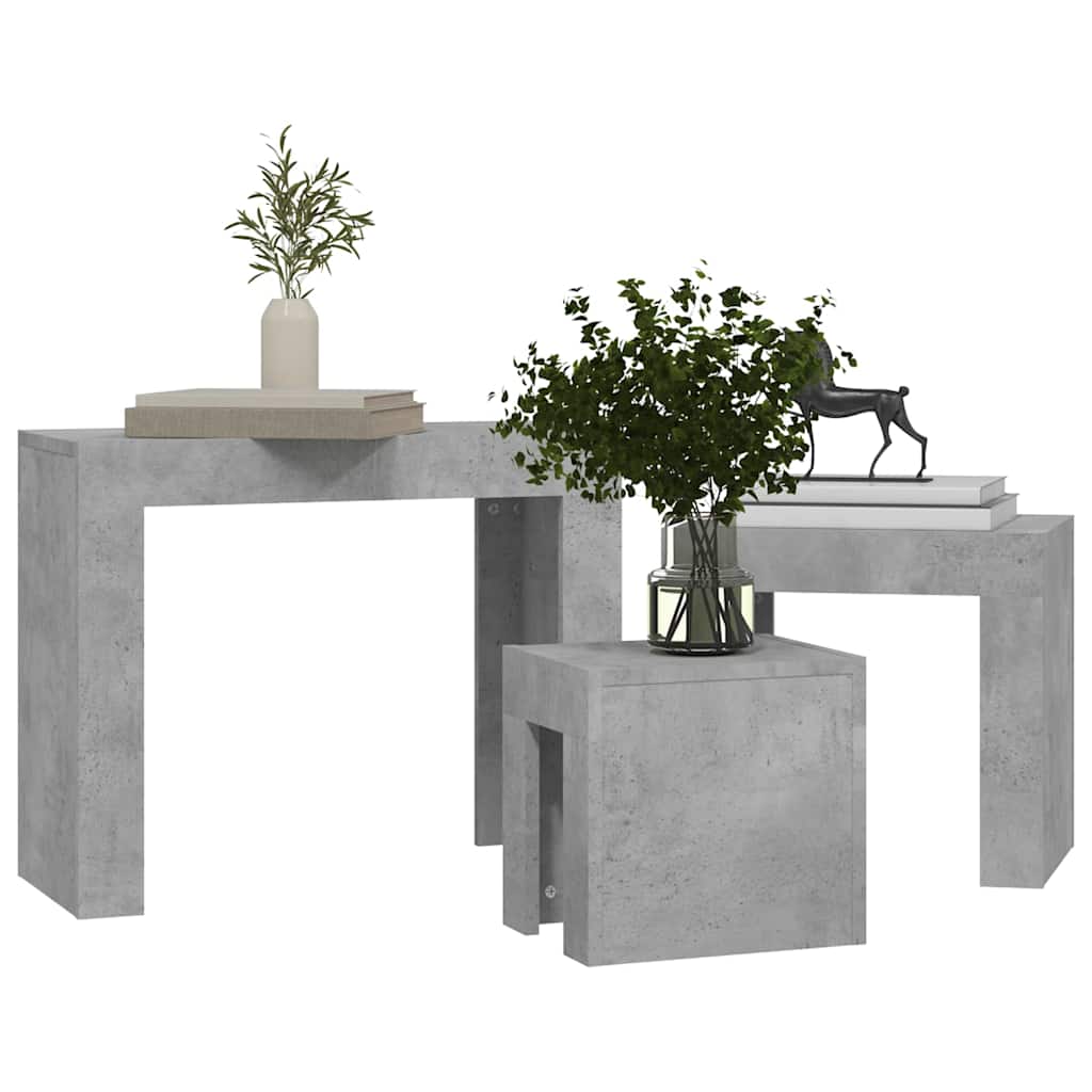 808544 vidaXL Nesting Coffee Tables 3 pcs Concrete Grey Engineered Wood