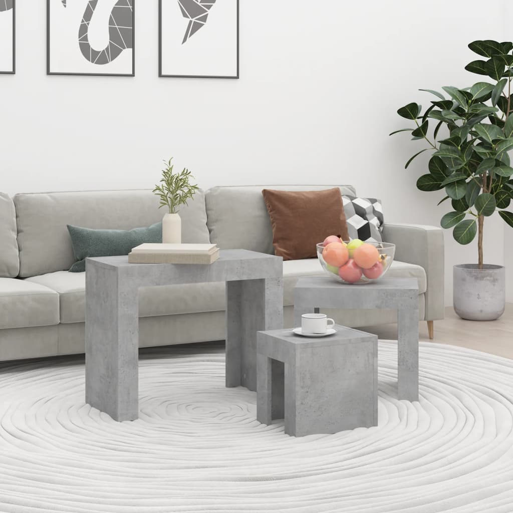vidaXL Nesting Coffee Tables 3 pcs Concrete Grey Engineered Wood