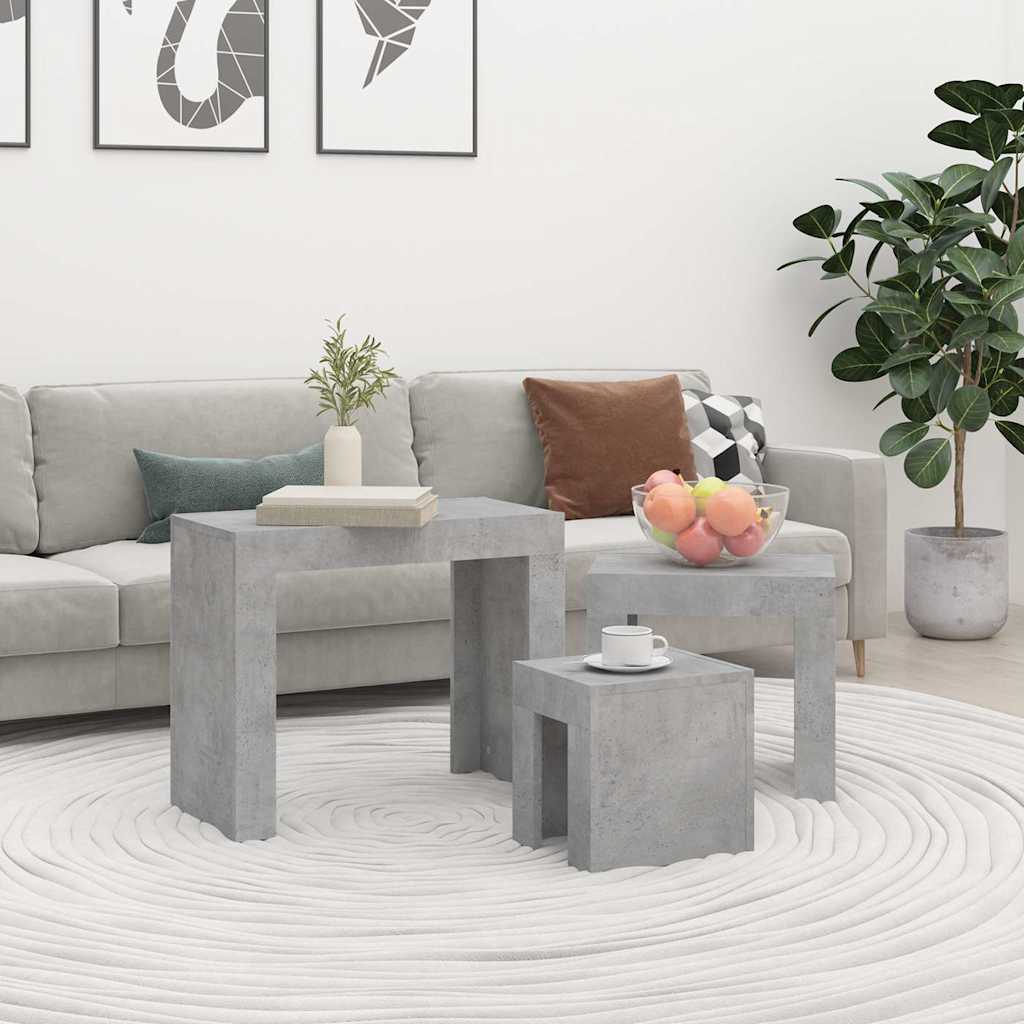 808544 vidaXL Nesting Coffee Tables 3 pcs Concrete Grey Engineered Wood