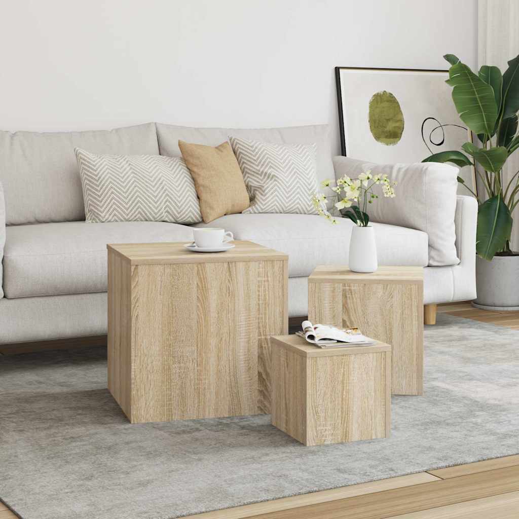 808588 vidaXL Side Tables 3 pcs Sonoma Oak Engineered Wood