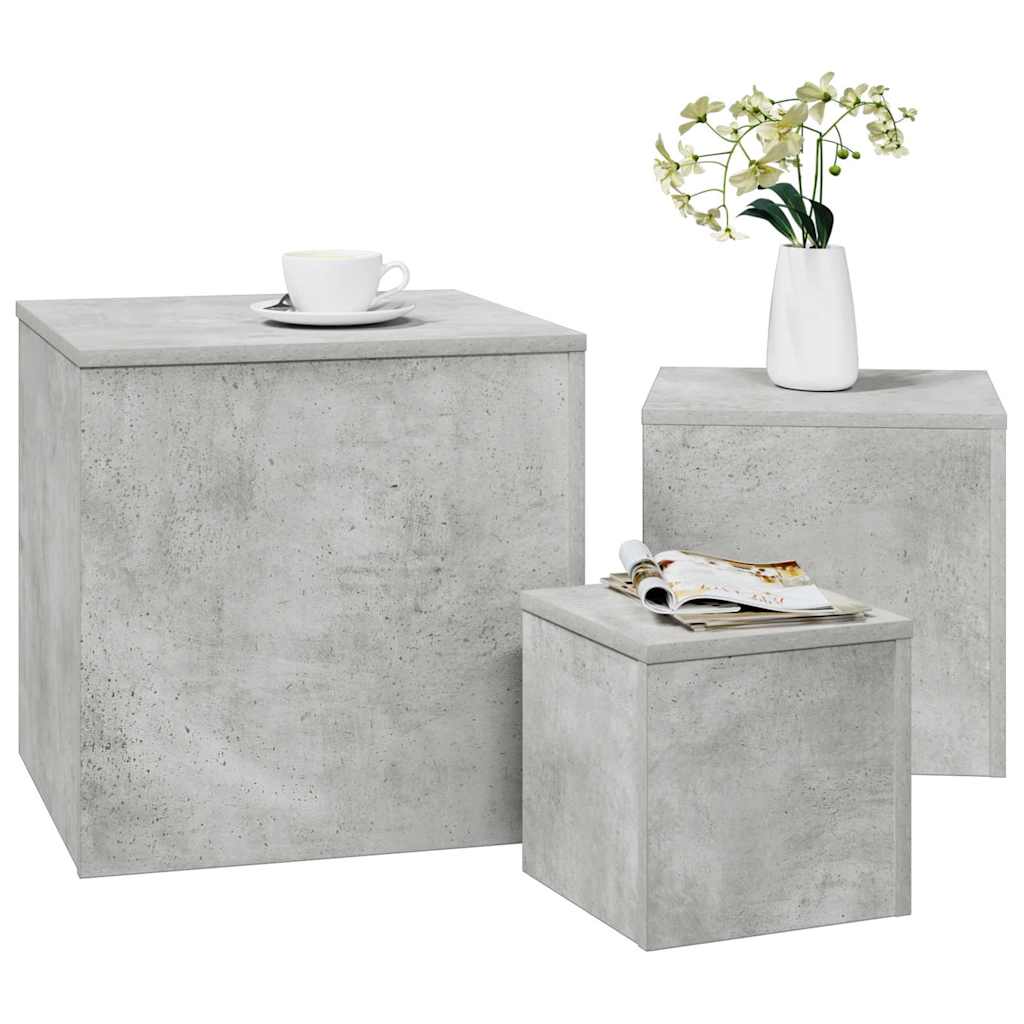 808589 vidaXL Side Tables 3 pcs Concrete Grey Engineered Wood