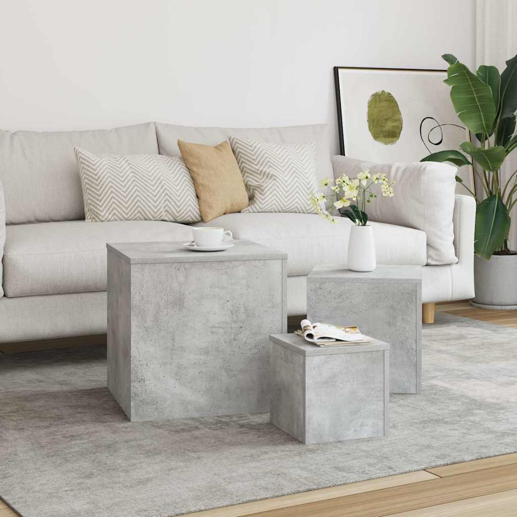 808589 vidaXL Side Tables 3 pcs Concrete Grey Engineered Wood
