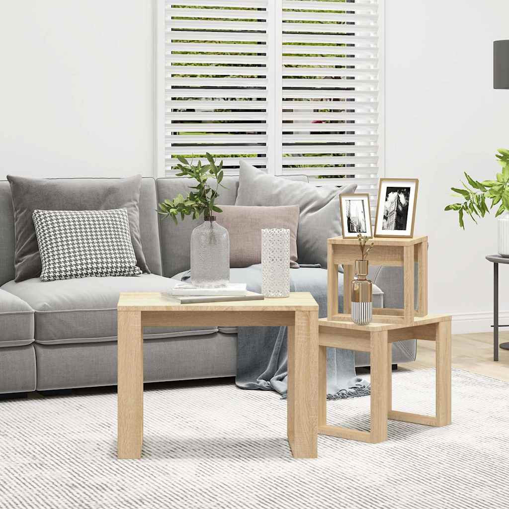 808606 vidaXL Nesting Tables 3 pcs Sonoma Oak Engineered Wood