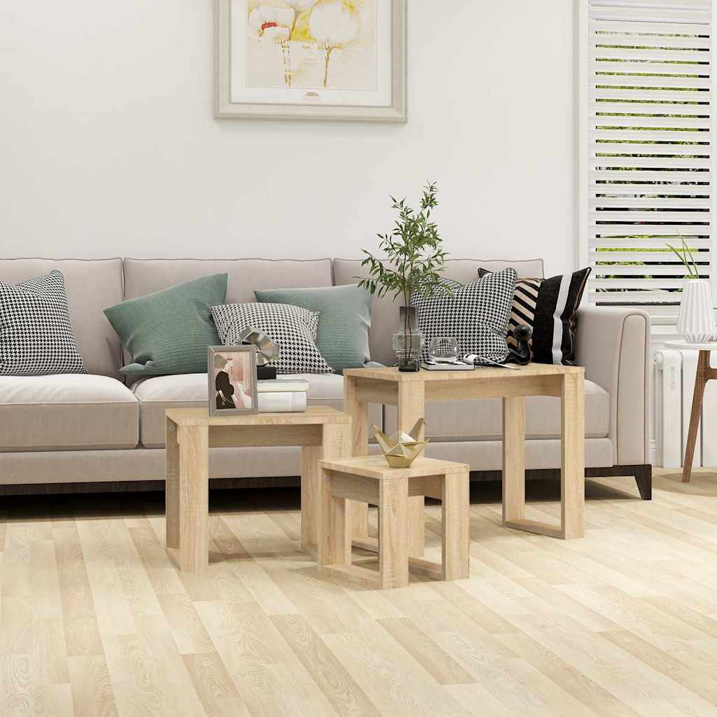 808606 vidaXL Nesting Tables 3 pcs Sonoma Oak Engineered Wood