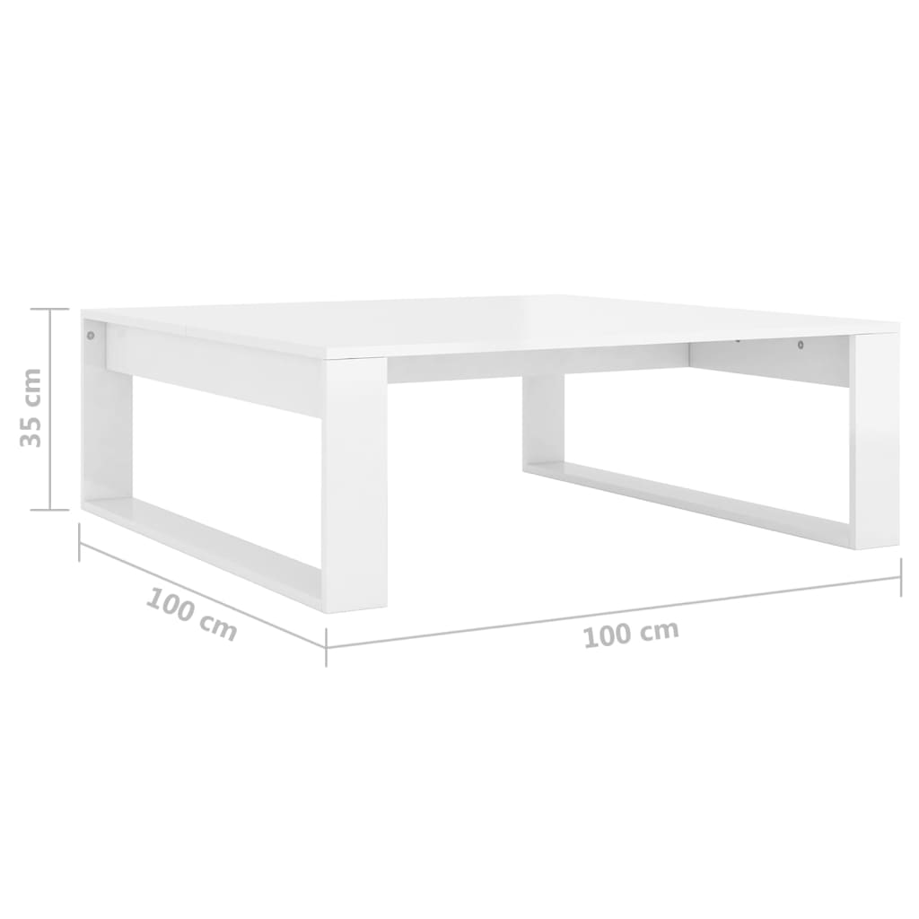 vidaXL Coffee Table High Gloss White 100x100x35 cm Engineered Wood