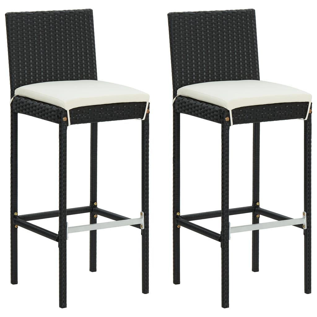 Bar Stool | Set of 2 | Black | Poly Rattan | Counter Height | Durable