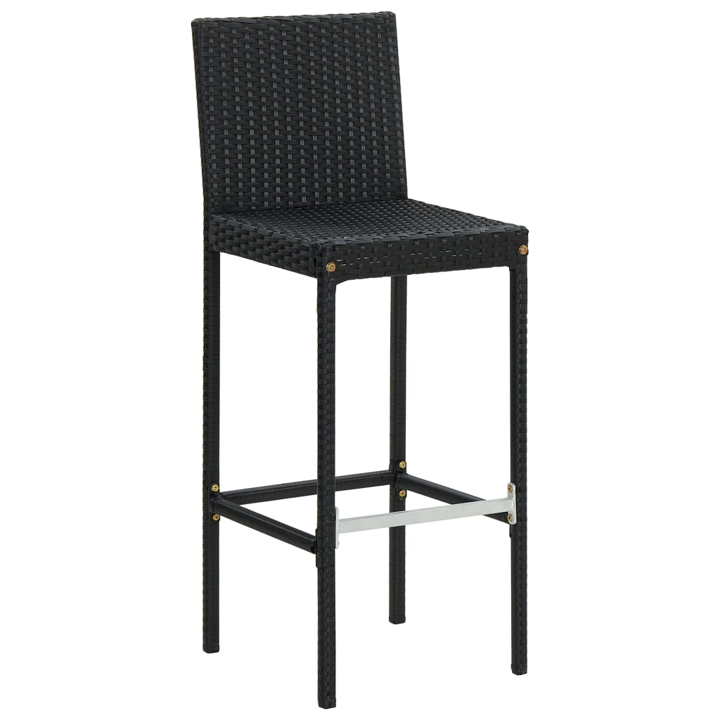 Bar Stool | Set of 2 | Black | Poly Rattan | Counter Height | Durable