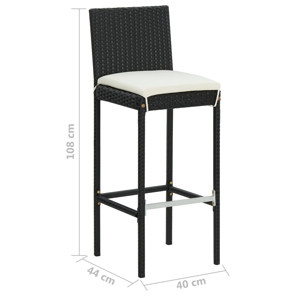 Bar Stool | Set of 2 | Black | Poly Rattan | Counter Height | Durable