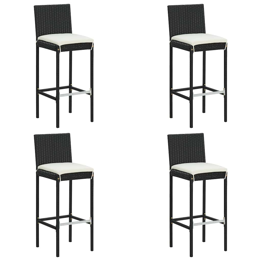 Bar Stool | Set of 4 | Black and cream | Poly rattan | Counter Height