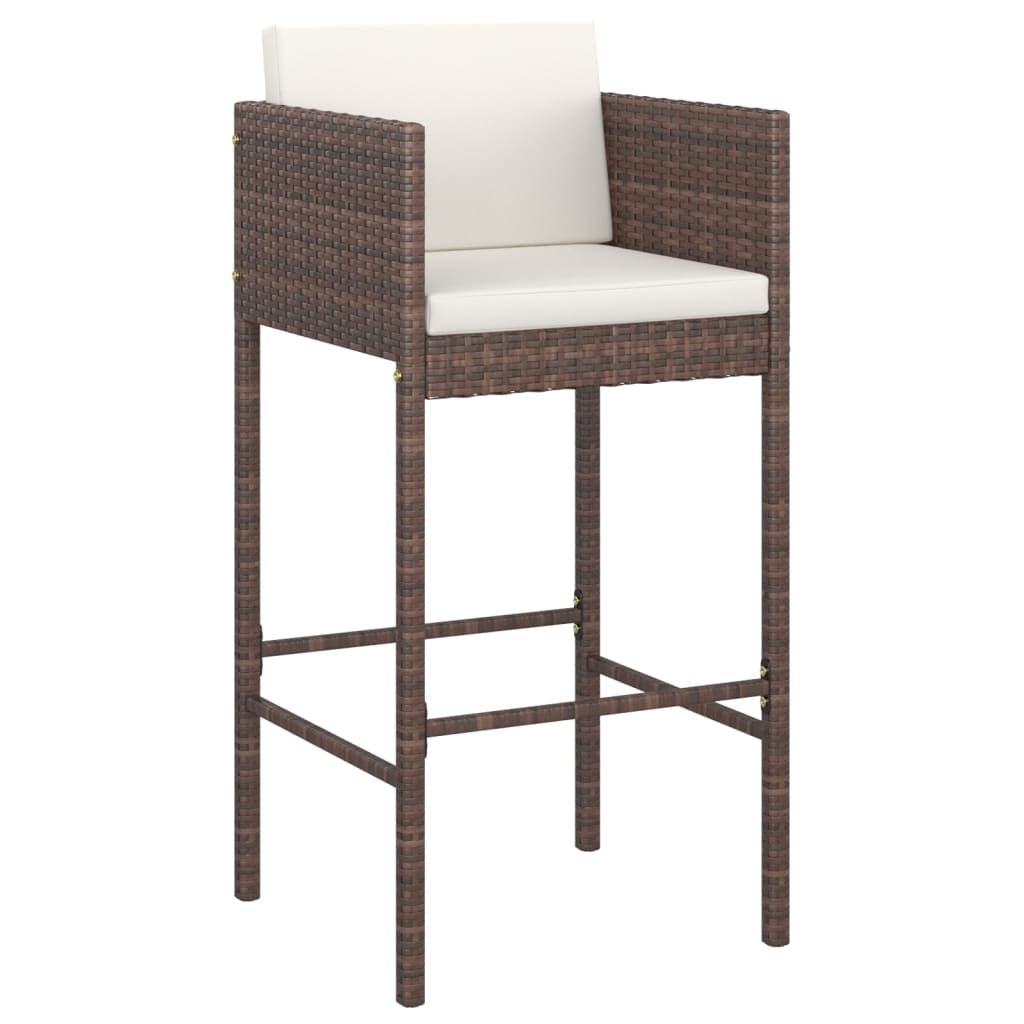 Bar Stool | Set of 2 | Brown | Poly rattan, powder-coated steel