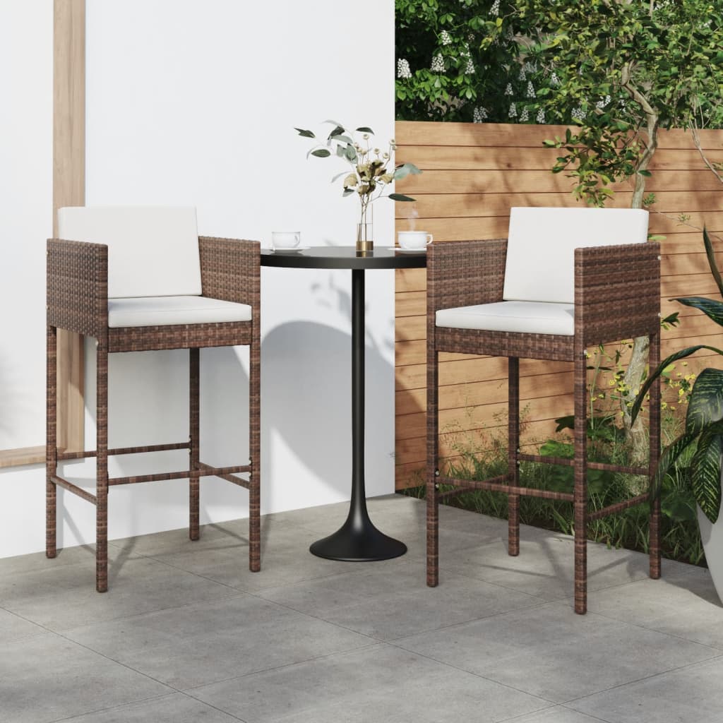 Bar Stool | Set of 2 | Brown | Poly rattan, powder-coated steel