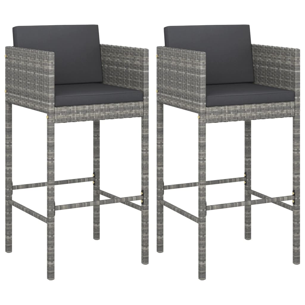 Bar Stools with Cushions 2 pcs Grey Poly Rattan