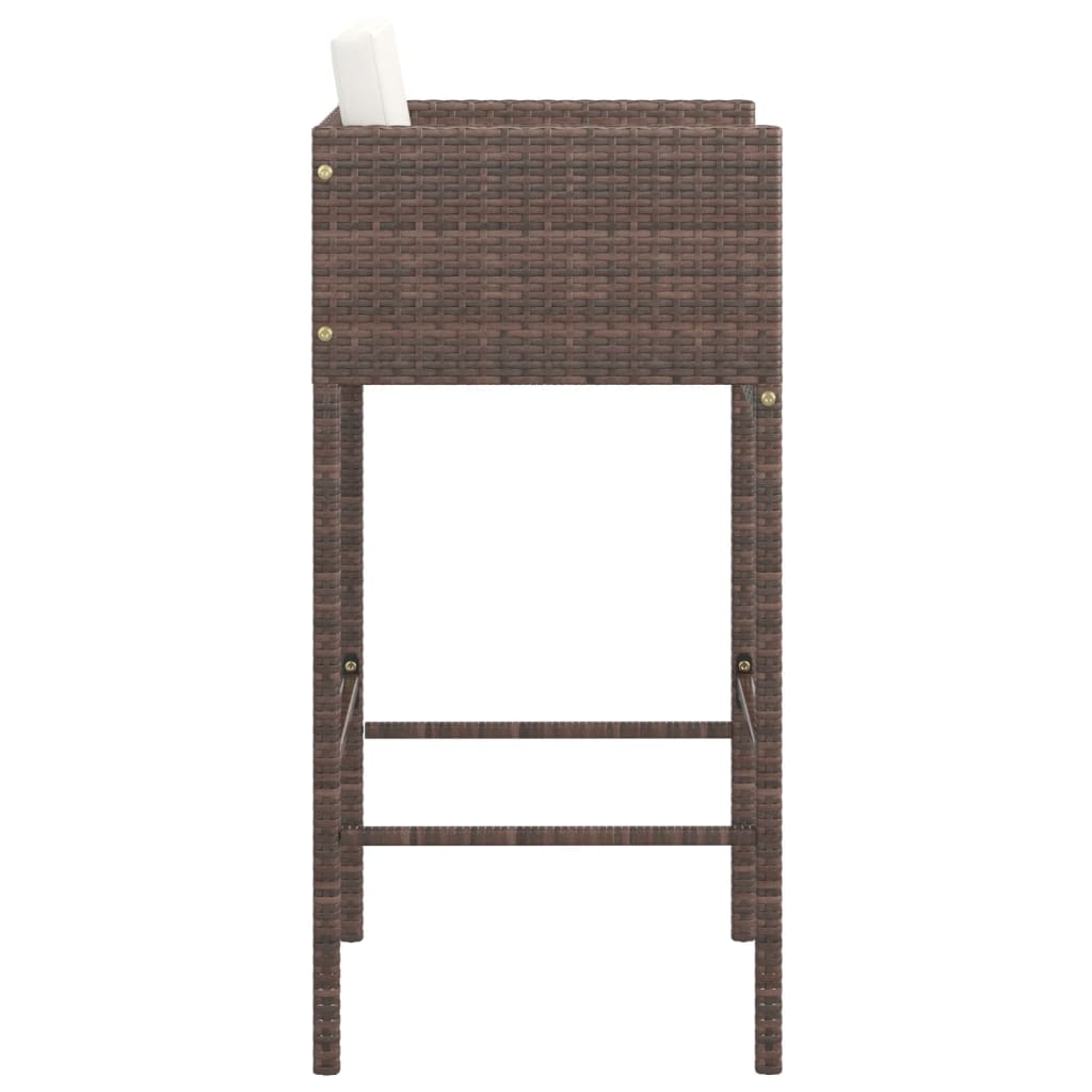 Bar Stool | Set of 4 | Brown | Poly Rattan | Counter Height | Lightweight