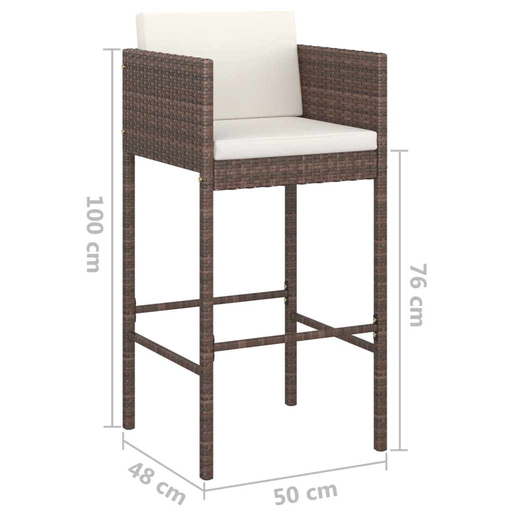 Bar Stool | Set of 4 | Brown | Poly Rattan | Counter Height | Lightweight