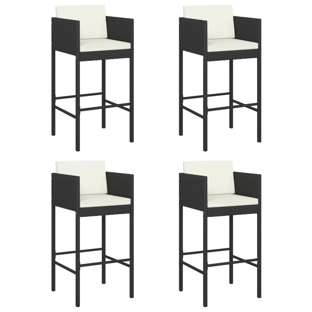 Bar Stool | Set of 4 | Black | Poly Rattan, Powder-Coated Steel