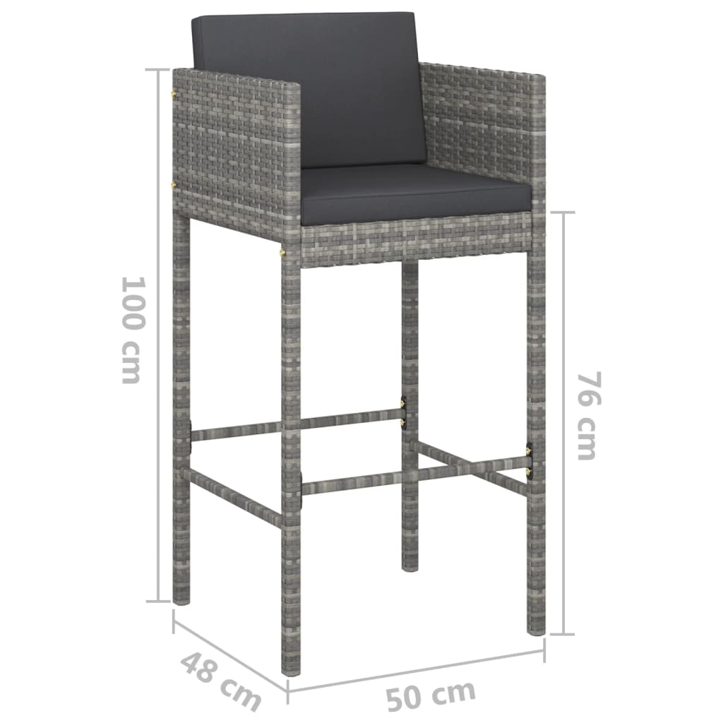 vidaXL Bar Stools 4 pcs with Cushions Grey Poly Rattan
