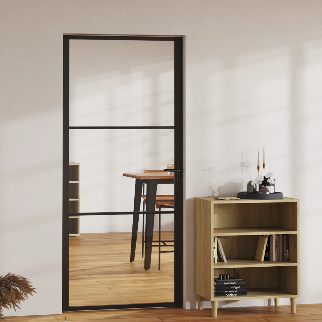 vidaXL Interior Door ESG Glass and Aluminium 93x201.5 cm Black