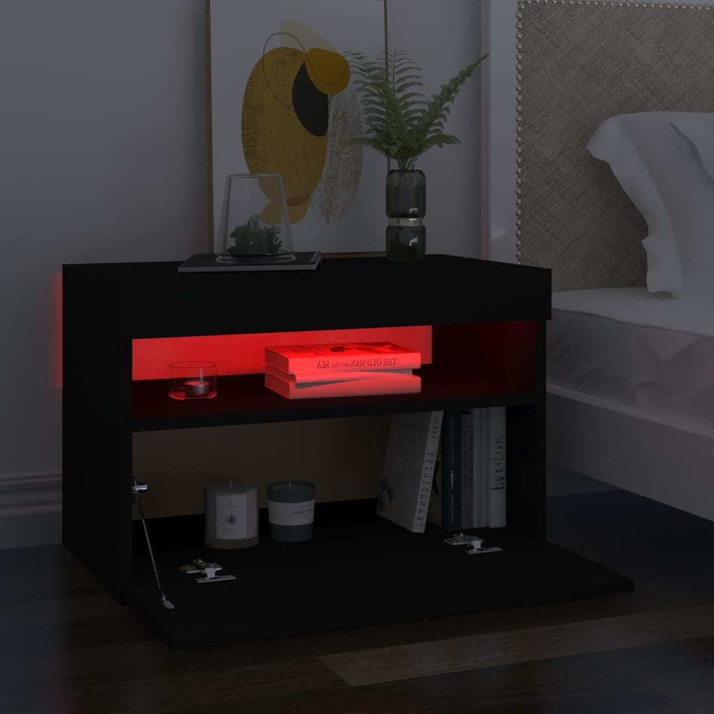 vidaXL Bedside Cabinet & LED Lights 2 pcs Black 60x35x40 cm Engineered Wood