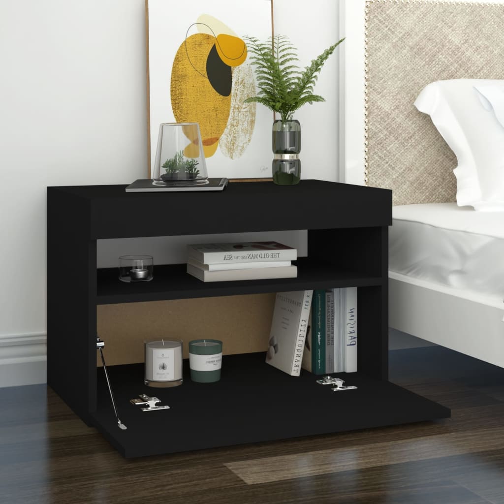 vidaXL Bedside Cabinet & LED Lights 2 pcs Black 60x35x40 cm Engineered Wood