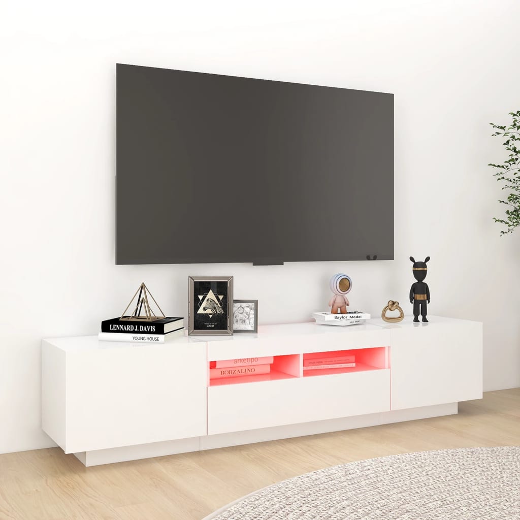 vidaXL TV Cabinet with LED Lights White 180x35x40 cm