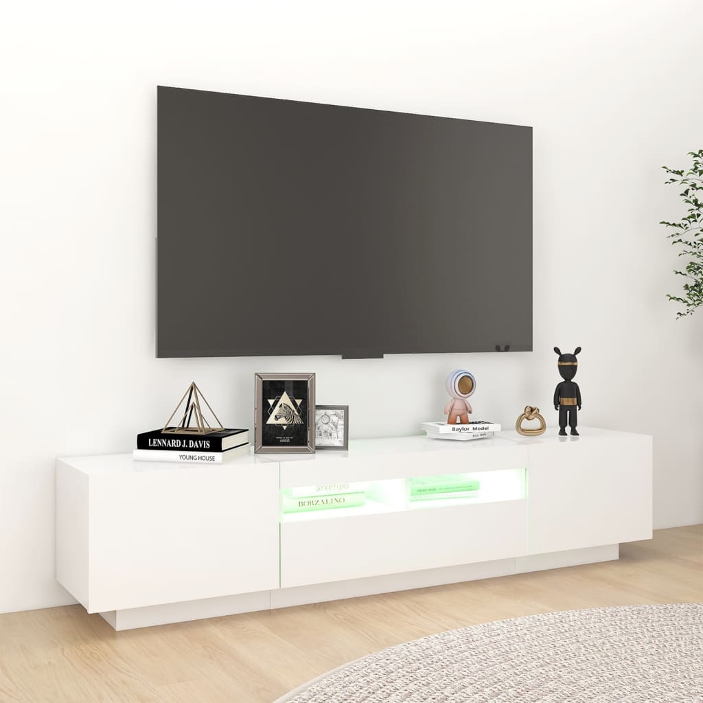 vidaXL TV Cabinet with LED Lights White 180x35x40 cm