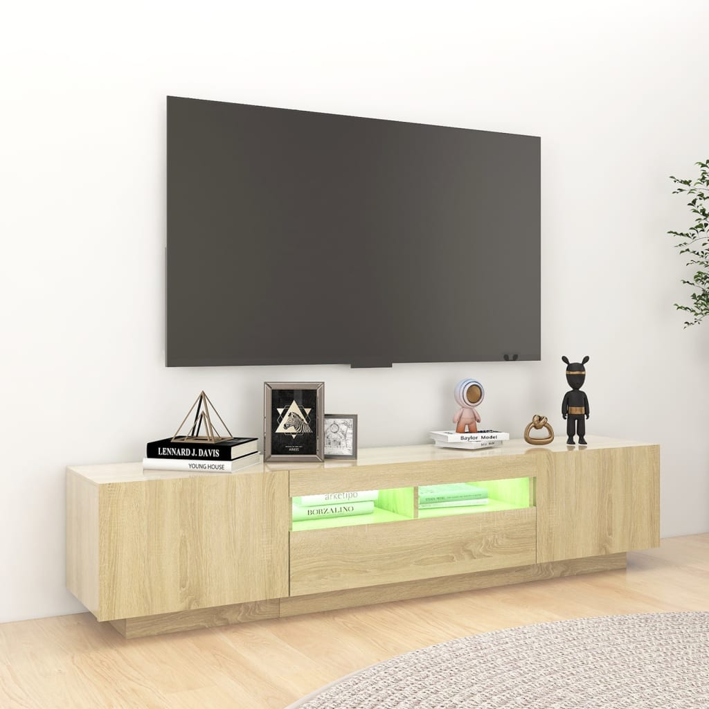 vidaXL TV Cabinet with LED Lights Sonoma Oak 180x35x40 cm