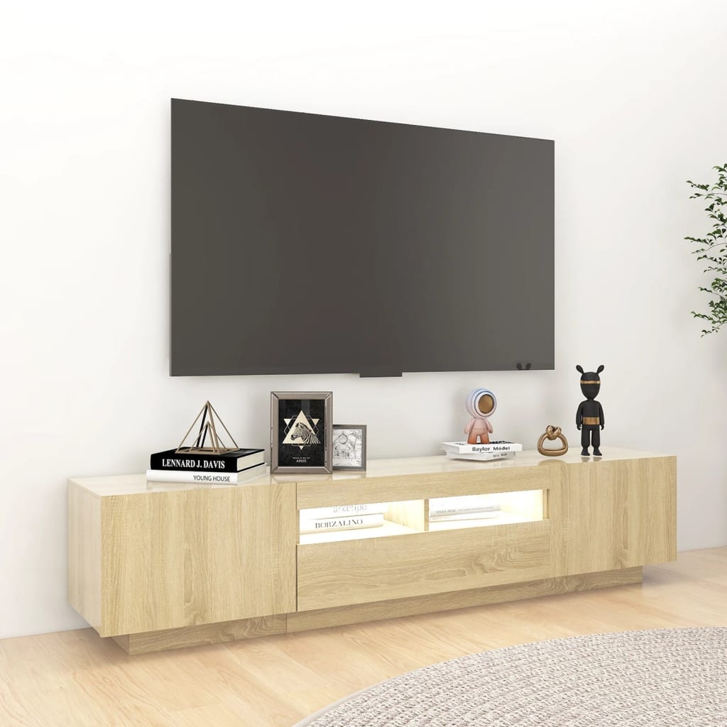 vidaXL TV Cabinet with LED Lights Sonoma Oak 180x35x40 cm