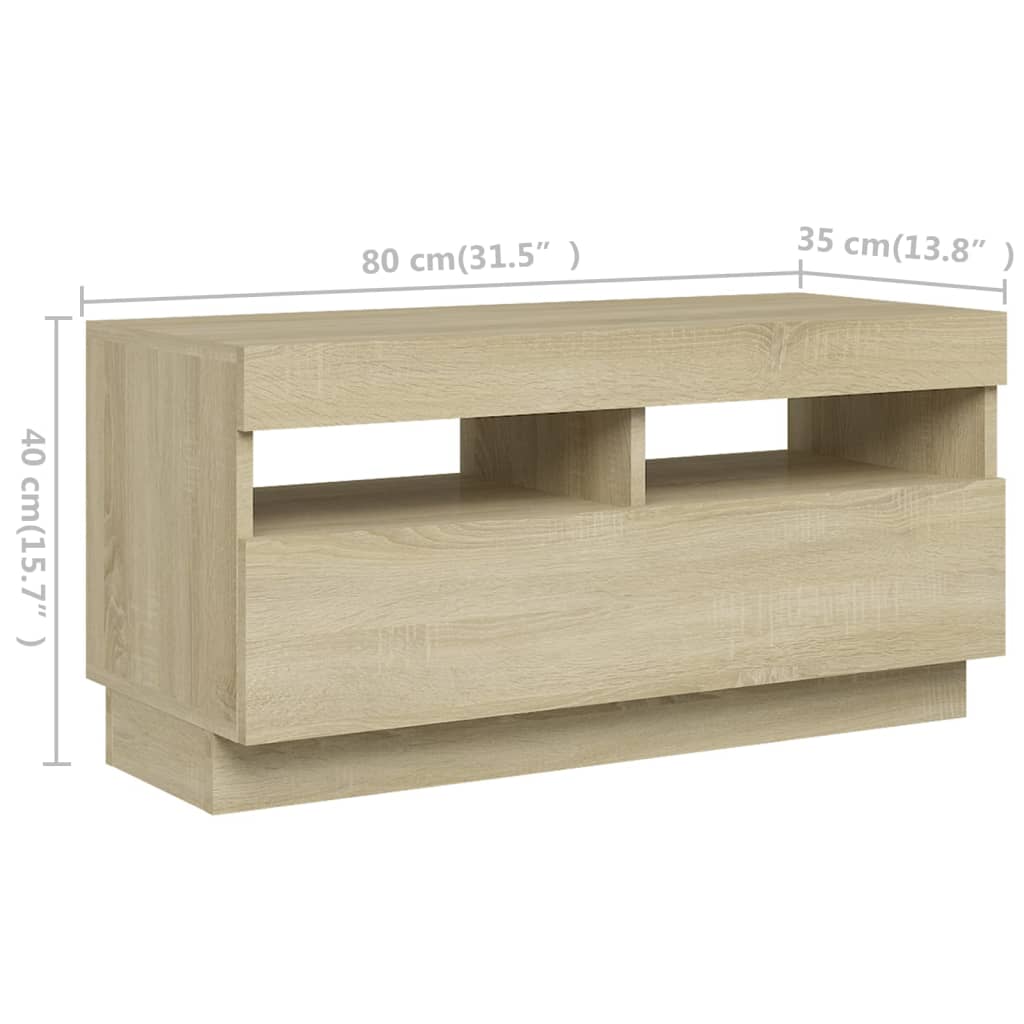 vidaXL TV Cabinet with LED Lights Sonoma Oak 180x35x40 cm