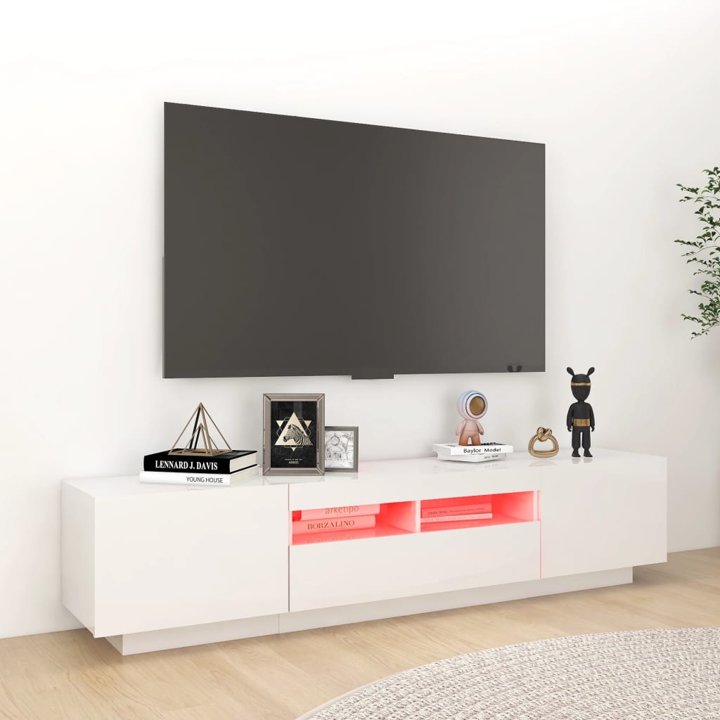 vidaXL TV Cabinet with LED Lights High Gloss White 180x35x40 cm