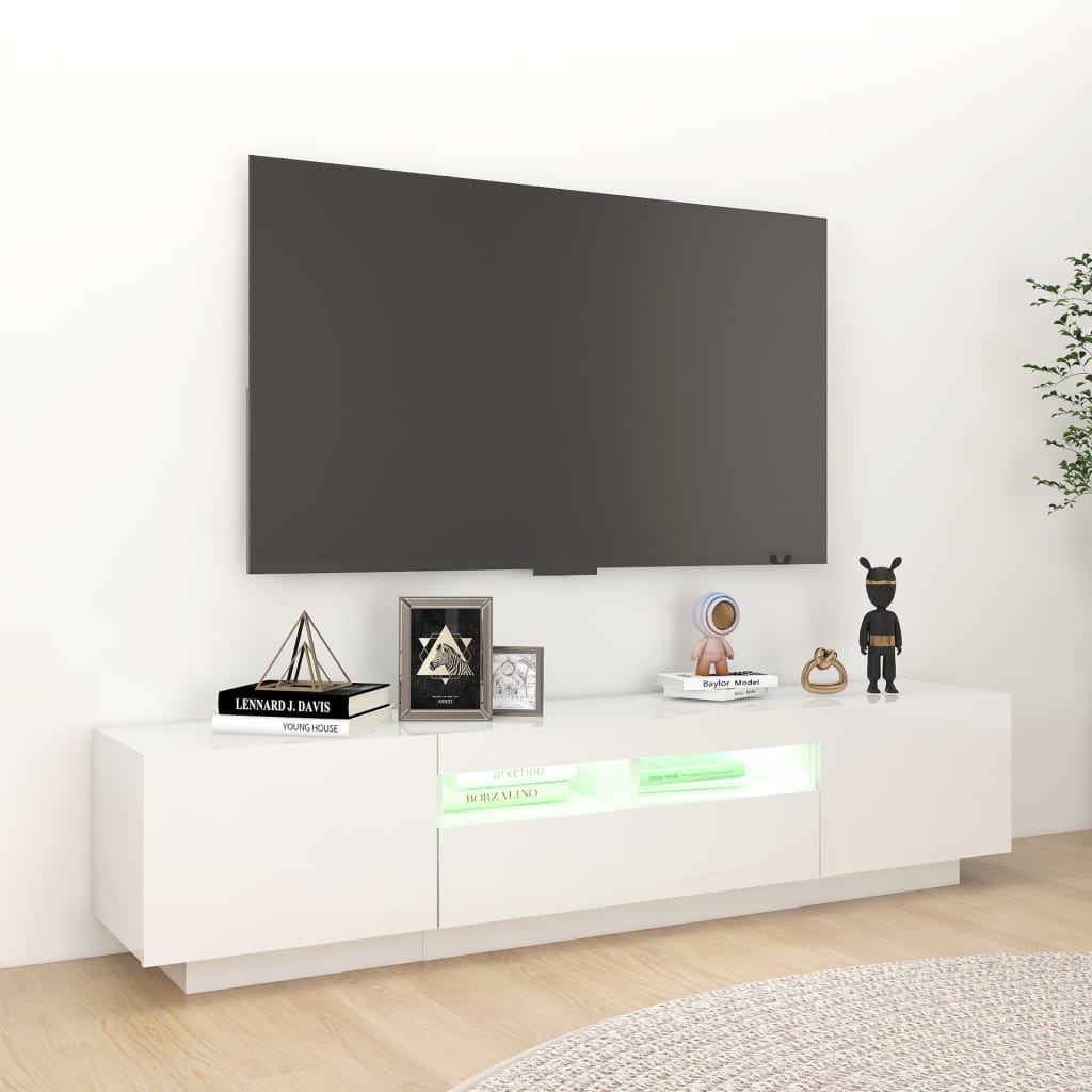 vidaXL TV Cabinet with LED Lights High Gloss White 180x35x40 cm