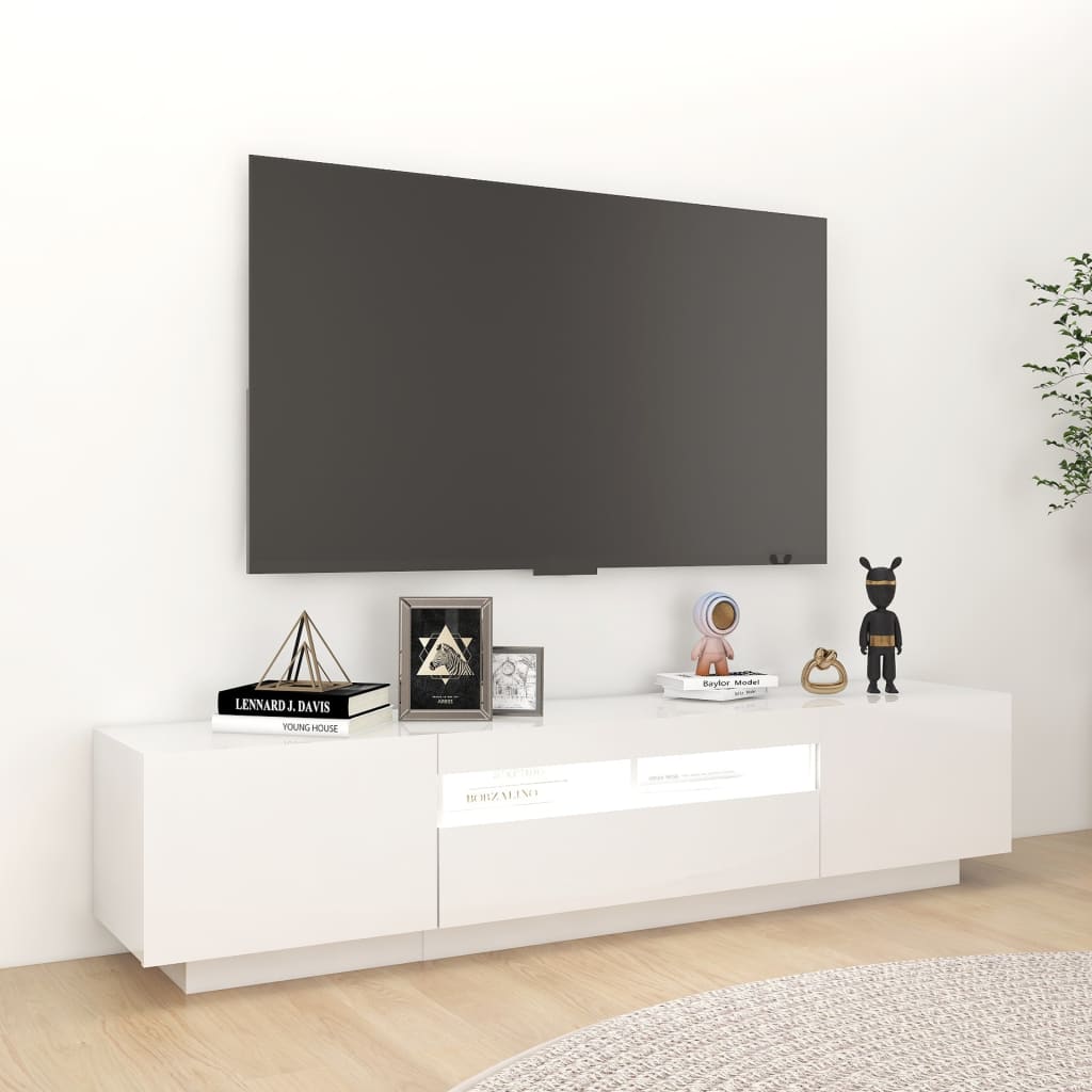 vidaXL TV Cabinet with LED Lights High Gloss White 180x35x40 cm