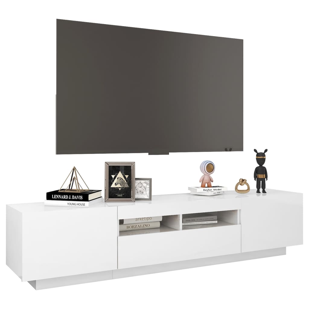 vidaXL TV Cabinet with LED Lights High Gloss White 180x35x40 cm