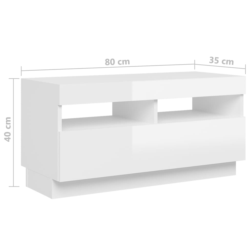 vidaXL TV Cabinet with LED Lights High Gloss White 180x35x40 cm