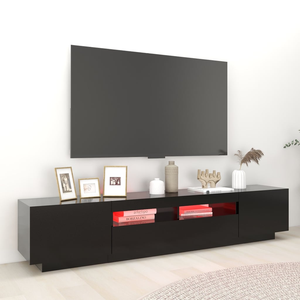 vidaXL TV Cabinet with LED Lights Black 200x35x40 cm