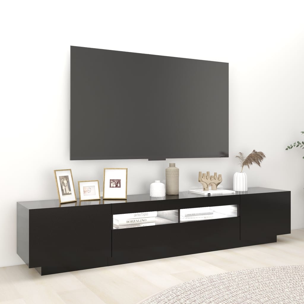 vidaXL TV Cabinet with LED Lights Black 200x35x40 cm