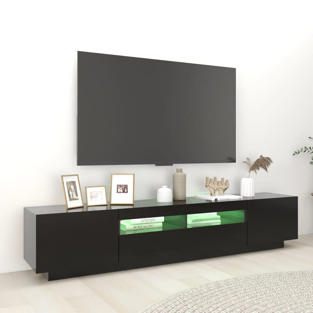 vidaXL TV Cabinet with LED Lights Black 200x35x40 cm