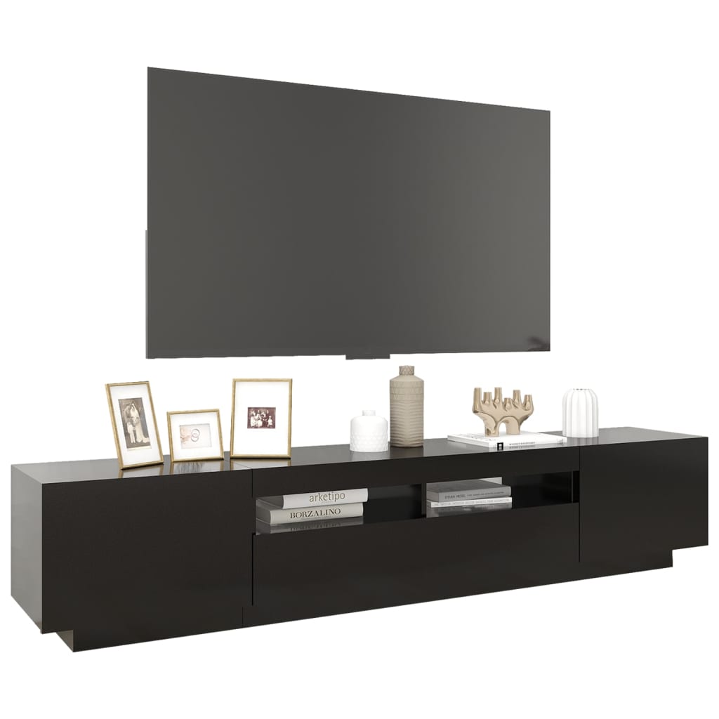 vidaXL TV Cabinet with LED Lights Black 200x35x40 cm